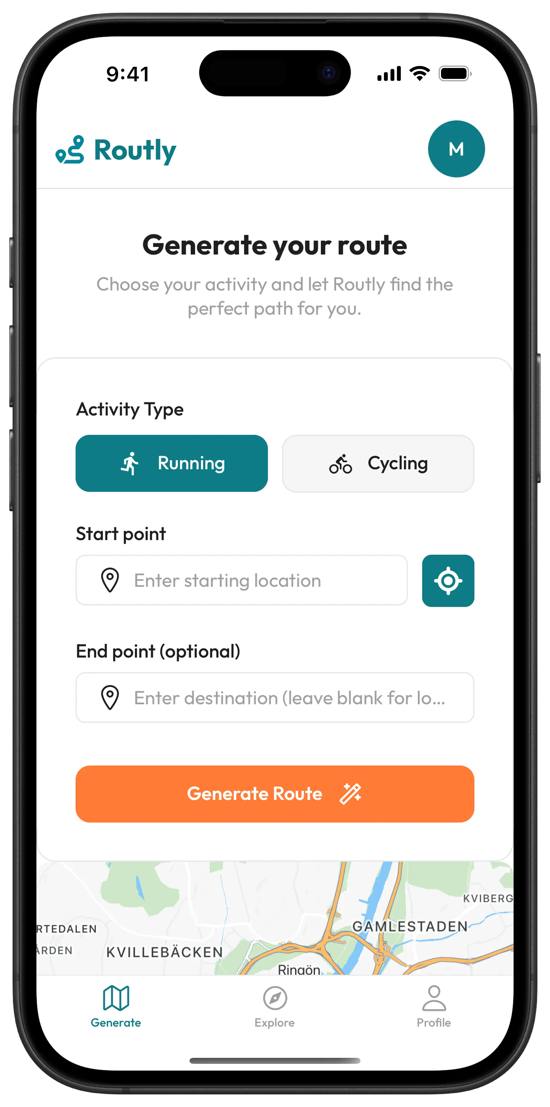 Routly route generate screen